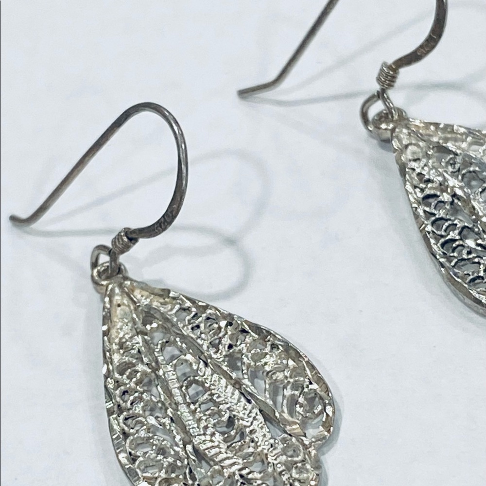 925 Silver Leaf Shape Dangle Earring - image 3